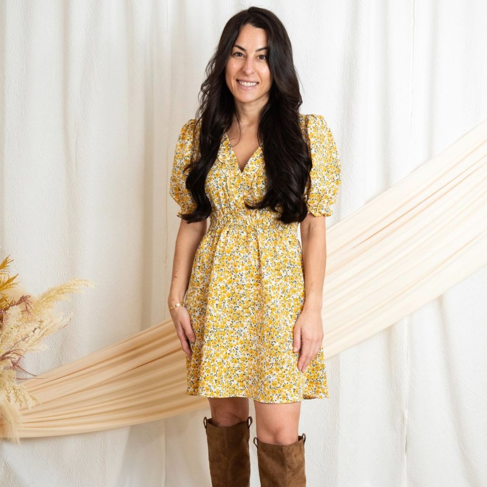 Floral Ruffle V Neck Dress